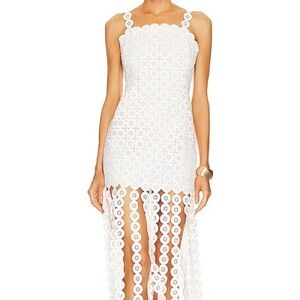 SIMKHAI Jaycee Lace Fringe Midi Dress White